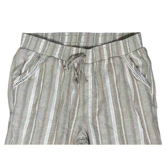 Briggs Pull On Wide Leg Pants Women's Large Striped Linen Blend Coastal Lounge - Picture 2 of 6